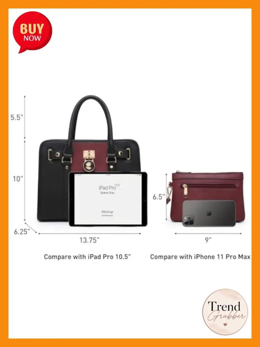 Vegan PU Leather Satchel Handbag Set with Wristlet, Top Handle Tote Shoulder Bag
